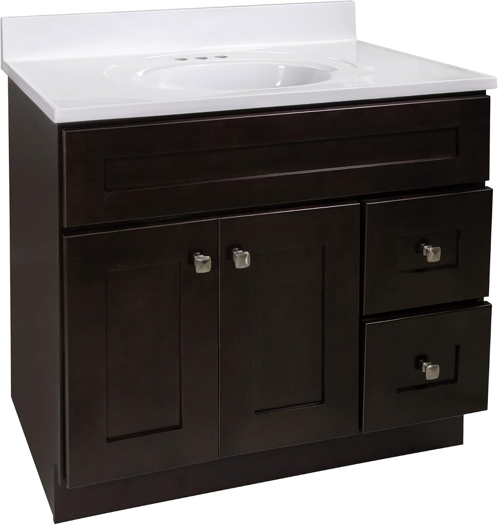Design House Brookings 37 Inch Bathroom Vanity with Top, Ready to Assemble, Brown, 585836