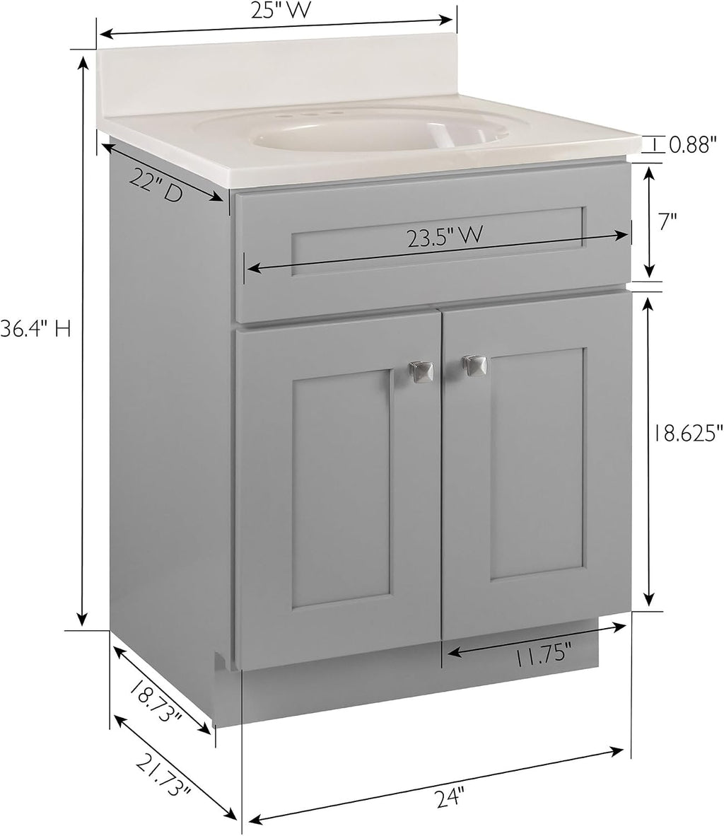 Design House Brookings 25 Inch Bathroom Vanity with Top, Ready to Assemble, Painted Sherwin Williams® Gray – Design House, 597575