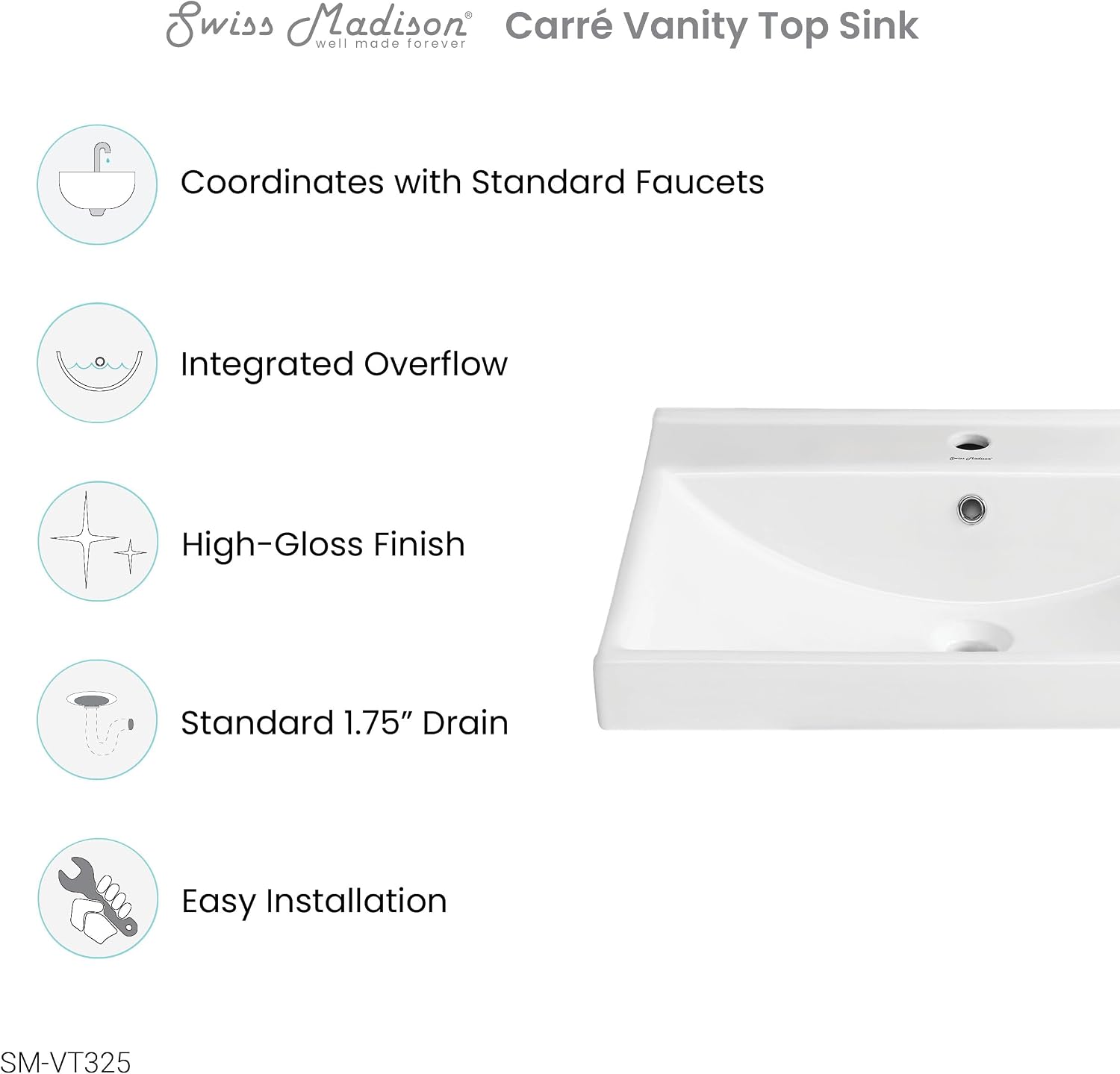 Carre 24' Vanity Top Bathroom Sink Single Hole