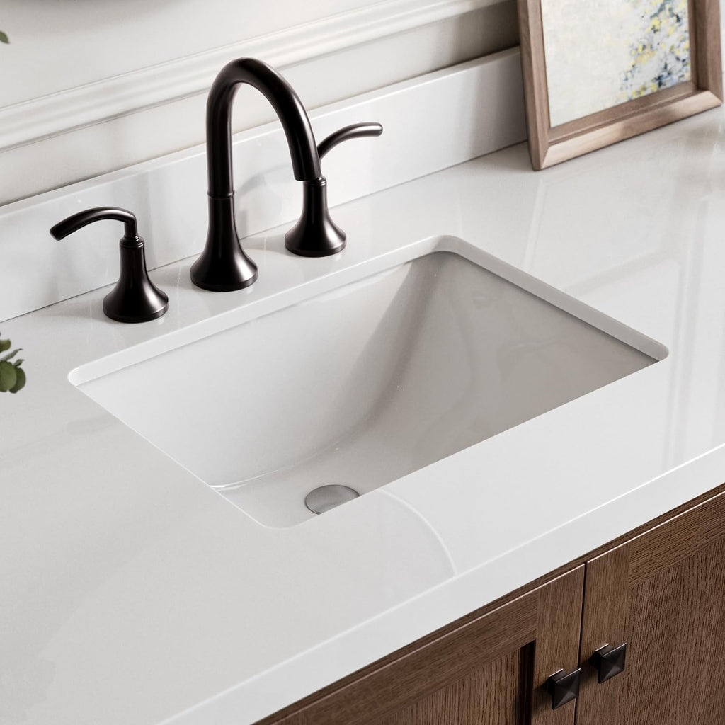 ARIEL Cambridge 66-inch Bathroom Vanity with Sink,Solid Wood, 1.5-inch Pure White Quartz Countertop, Single Rectangular Porcelain Sink, 2 Soft Closing Doors, 9 Dovetail Drawers, Brown Oak