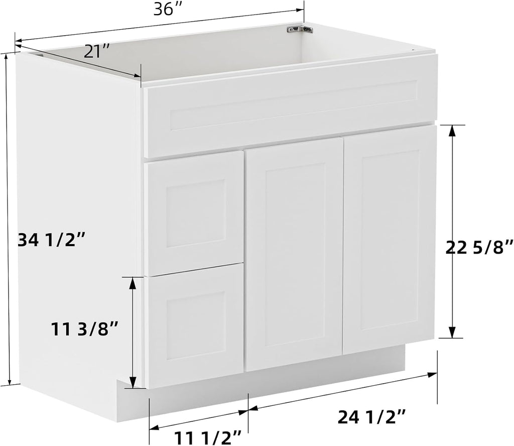 KitchenMan Bathroom Vanity 36 Inch Unassembled Bathroom Sink Cabinet with 2 Shaker Drawers and Vanity for Bathroom, White (Handles and Sink Basin Not Included)