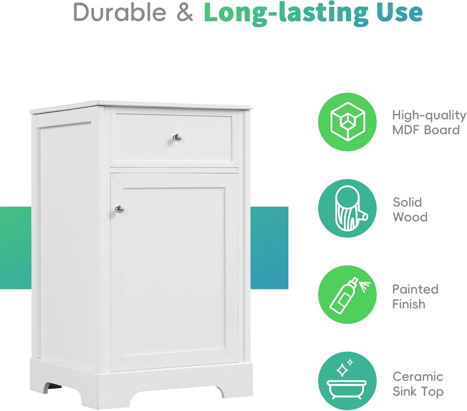 20' Bathroom Vanity with Sink, Harper & Bright Designs Free Standing Single Basin Vanity Set with Soft Closing Door and Storage Rack, Solid Wood Bathroom Cabinet with Ceramic Basin for Bathroom, White