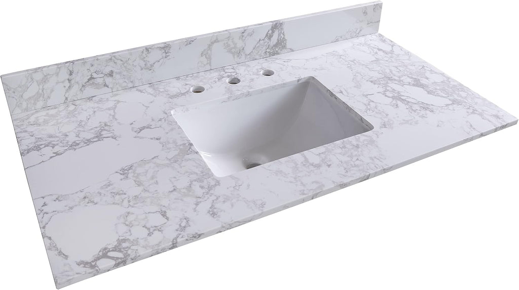 Bathroom Marbling 43-in X 22-in Vanity Top Sink with undermount Bowl And 3 Pre-Drilled Hole, Reinforced Packaging, Engineering Stone, Carrara White (Not included Faucet)