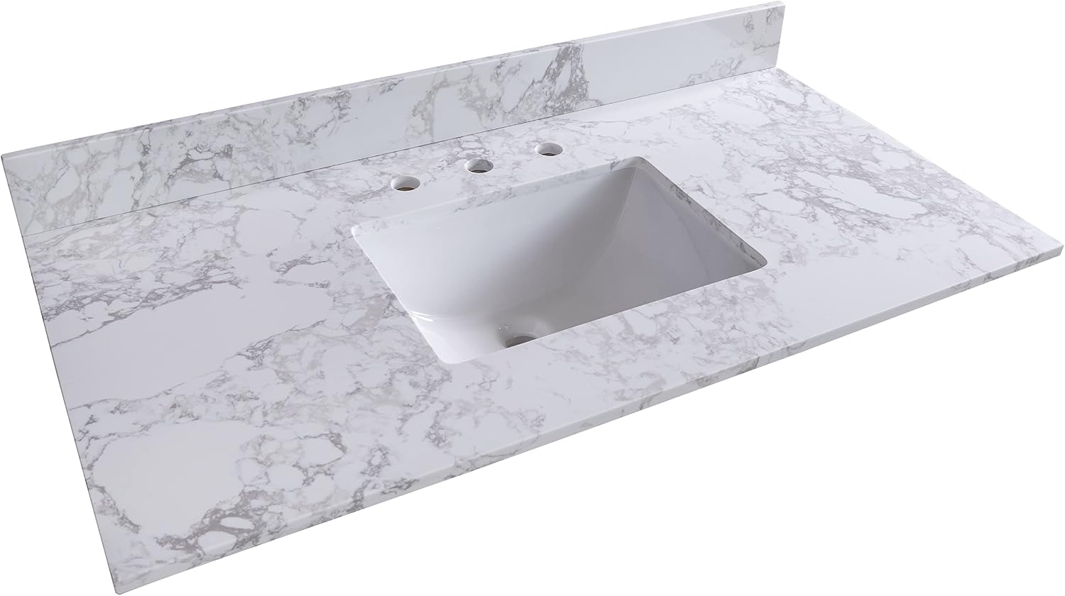 Bathroom Marbling 43-in X 22-in Vanity Top Sink with undermount Bowl And 3 Pre-Drilled Hole, Reinforced Packaging, Engineering Stone, Carrara White (Not included Faucet)