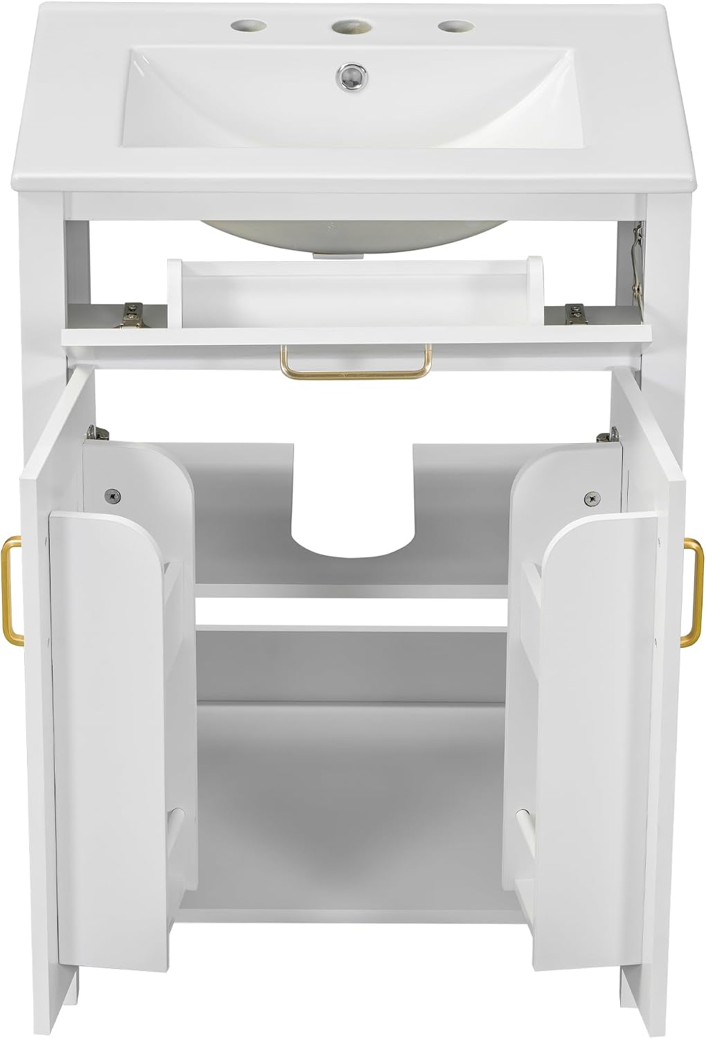 Harper & Bright Designs 24' Bathroom Vanity with Sink, Free Standing Single Basin Vanity Set with 2 Soft-Close Doors and Drawer, Modern Wooden Bathroom Cabinet with Ceramic Basin for Bathroom, White