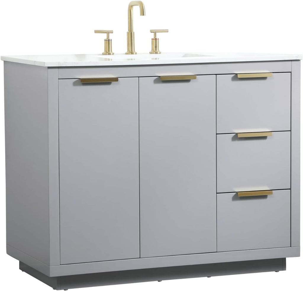 42 Single Bathroom Vanity, with Engineered Marble Top Soft-Close, Grey