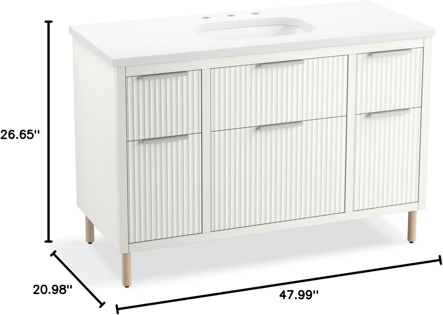 Kohler Spacity 48 Inch Wall-Hung Bathroom Vanity Cabinet with White Sink and Quartz Top, Modern Bathroom Storage, White, K-32172-ASB-0
