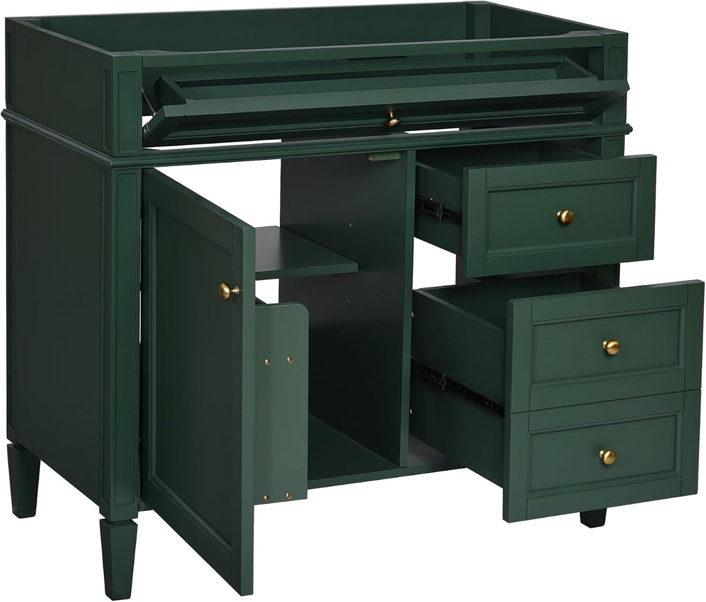 36'' Bathroom Vanity Without Top Sink, Modern Bathroom Storage Cabinet with 2 Drawers and a Tip-Out Drawer, Only Cabinet, Green