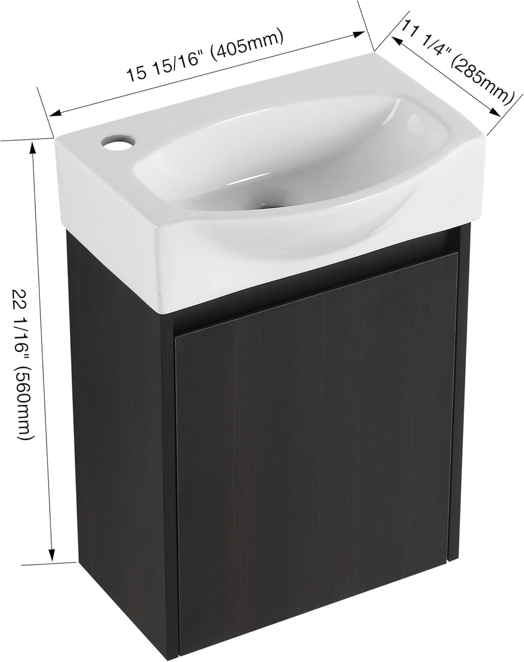 Small Bathroom Vanity with Sink, 16 Inch Bathroom Vanity with Sink, Floating Vanity Bathroom with Soft Closed Door, Integrated Sink, Engineered Wood (Black)