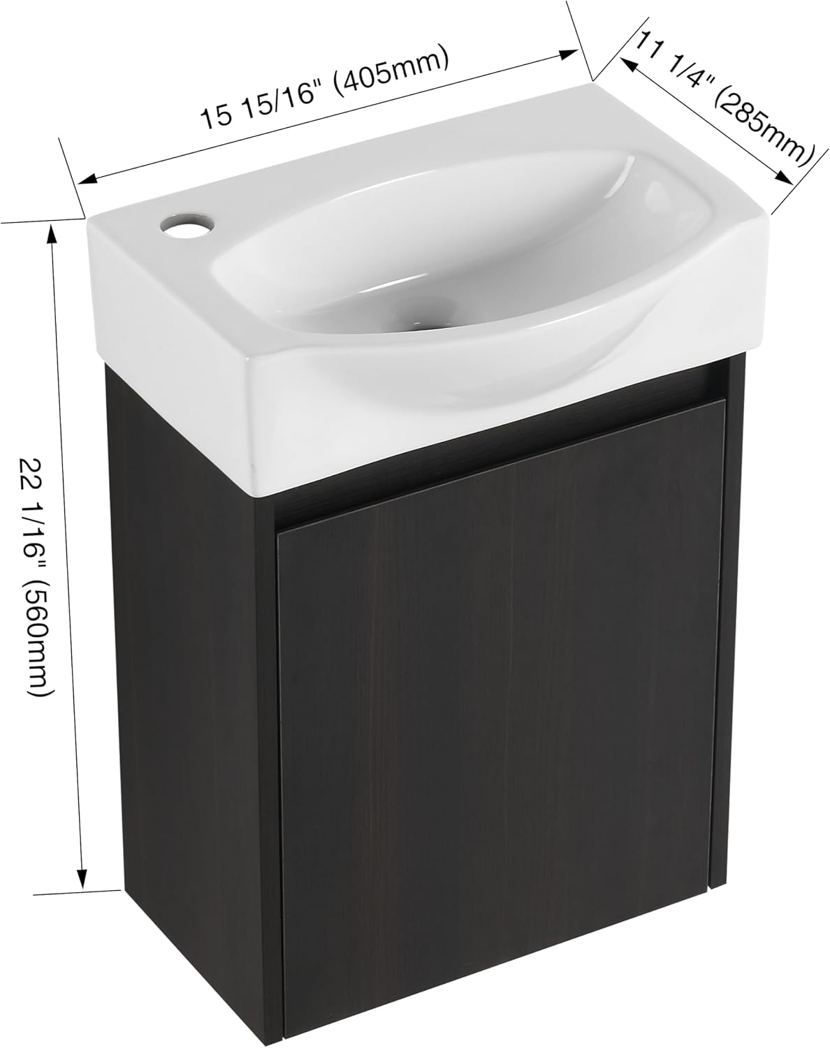 Small Bathroom Vanity with Sink, 16 Inch Bathroom Vanity with Sink, Floating Vanity Bathroom with Soft Closed Door, Integrated Sink, Engineered Wood (Black)
