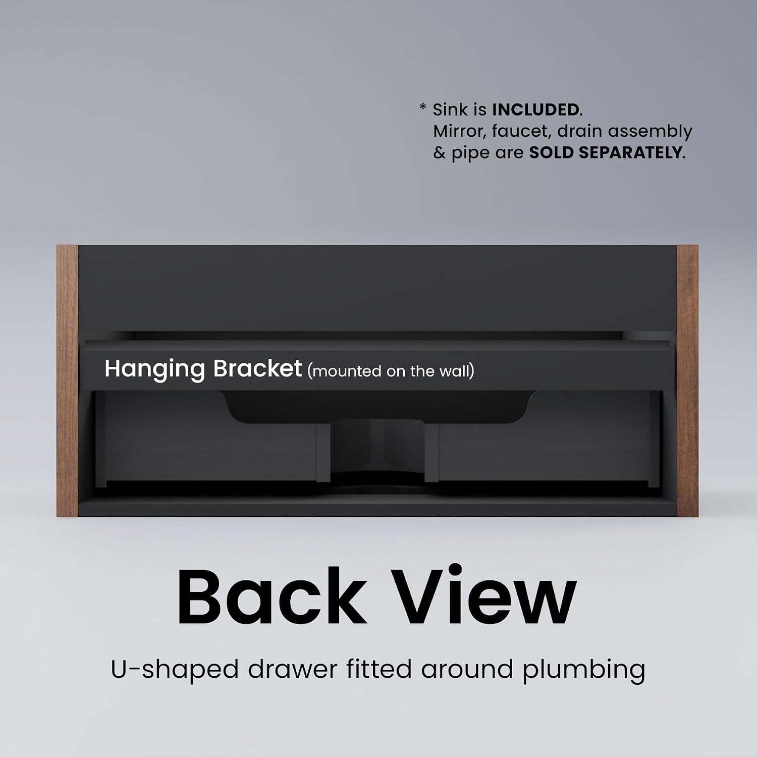 36' Bathroom Vanity with Sink, Modern Floating Vanity with Push Open Soft Close Drawer, Large Storage for Bathroom, Hotel, Walnut, Fully Assembled - Camellia Collection