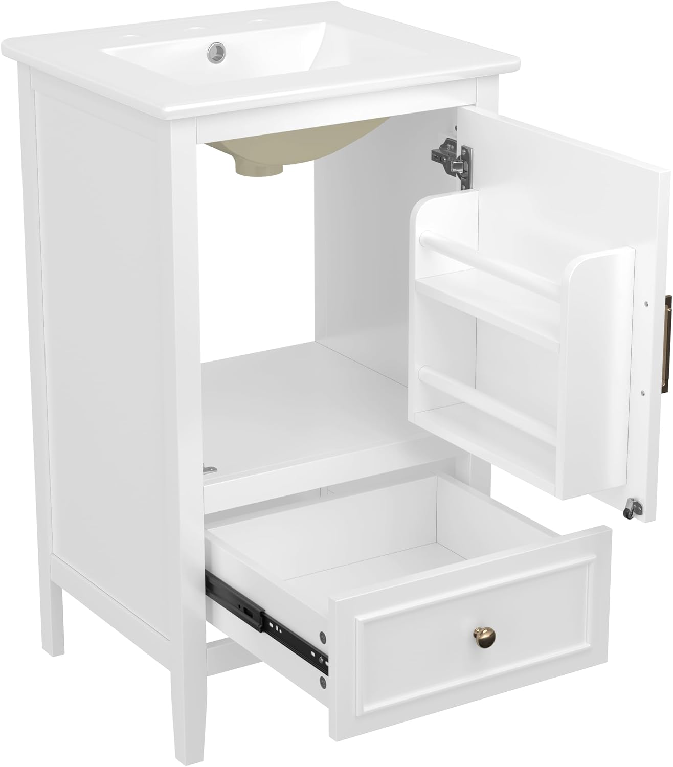 20-inch Bathroom Vanity with Sink Combo, Free-Standing Single Bathroom Storage Cabinet with Soft Closing Door, Storage Rack, and Drawer, Vanity with Ceramic Basin for Bathroom (White)