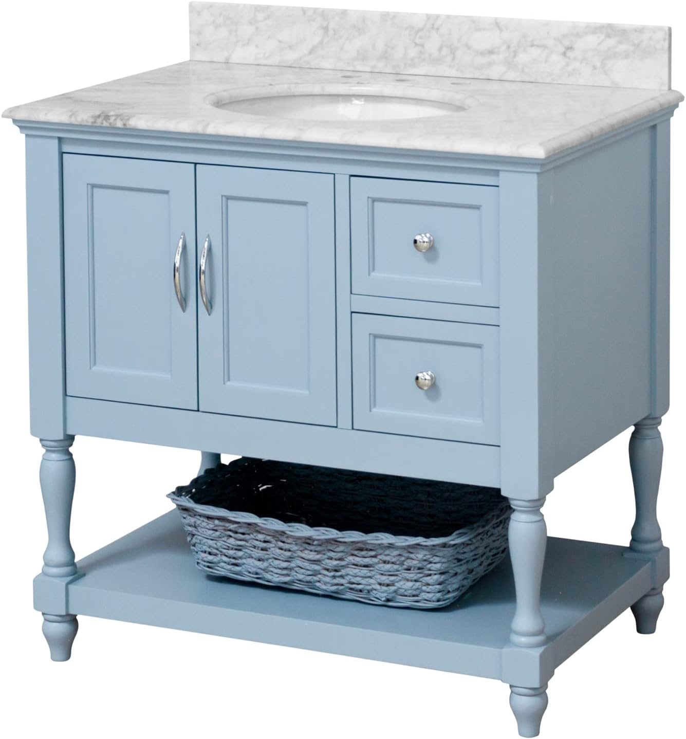 Kitchen Bath Collection Beverly 36-inch Bathroom Vanity (Carrara/Powder Blue): Includes Powder Blue Cabinet with Authentic Italian Carrara Marble Countertop and White Ceramic Sink
