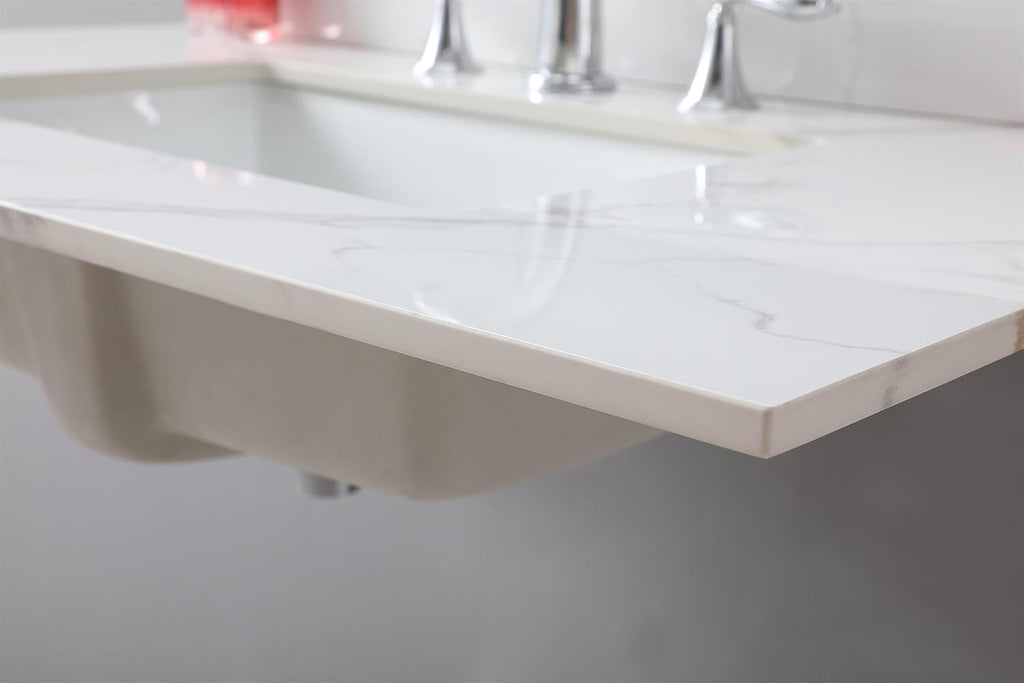 37' Bathroom Vanity Top with Ceramic Undermount Sink & Backsplash,Carrara Gold Sintered Stone Counter Top, 3 Holes Vanity Sink Top