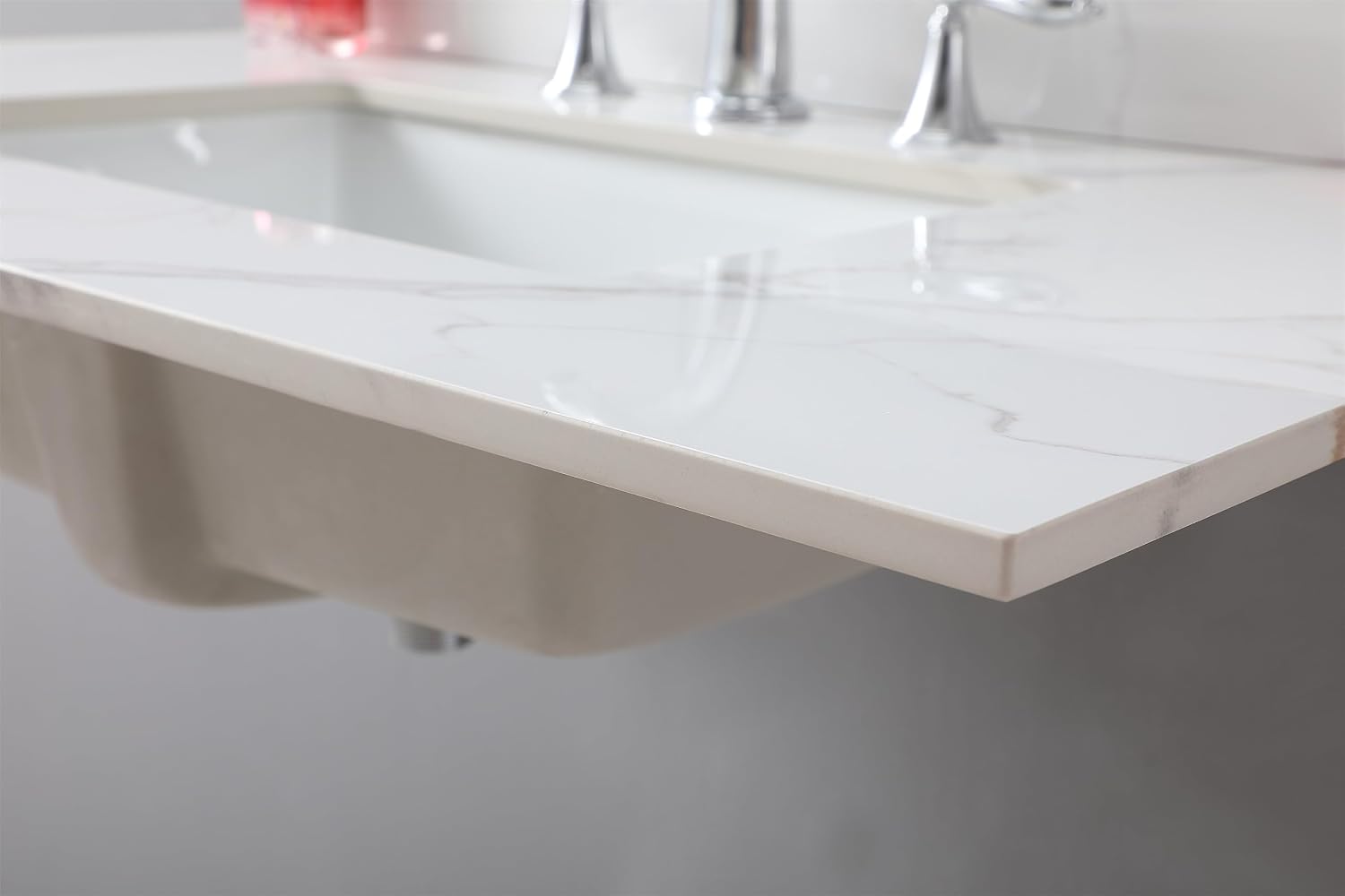 37' Bathroom Vanity Top with Ceramic Undermount Sink & Backsplash,Carrara Gold Sintered Stone Counter Top, 3 Holes Vanity Sink Top