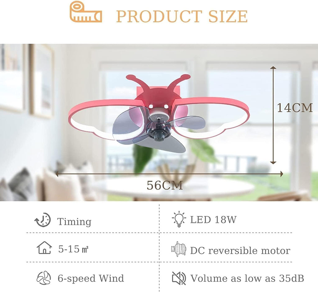 Pink Ceiling Fan with Lights for Girls Room Dimmable LED Flush Ceiling Fan with Light with Remote Butterfly Quiet Fan Light for Kids Bedroom Children Nursery,6 Speed Reversible Fan