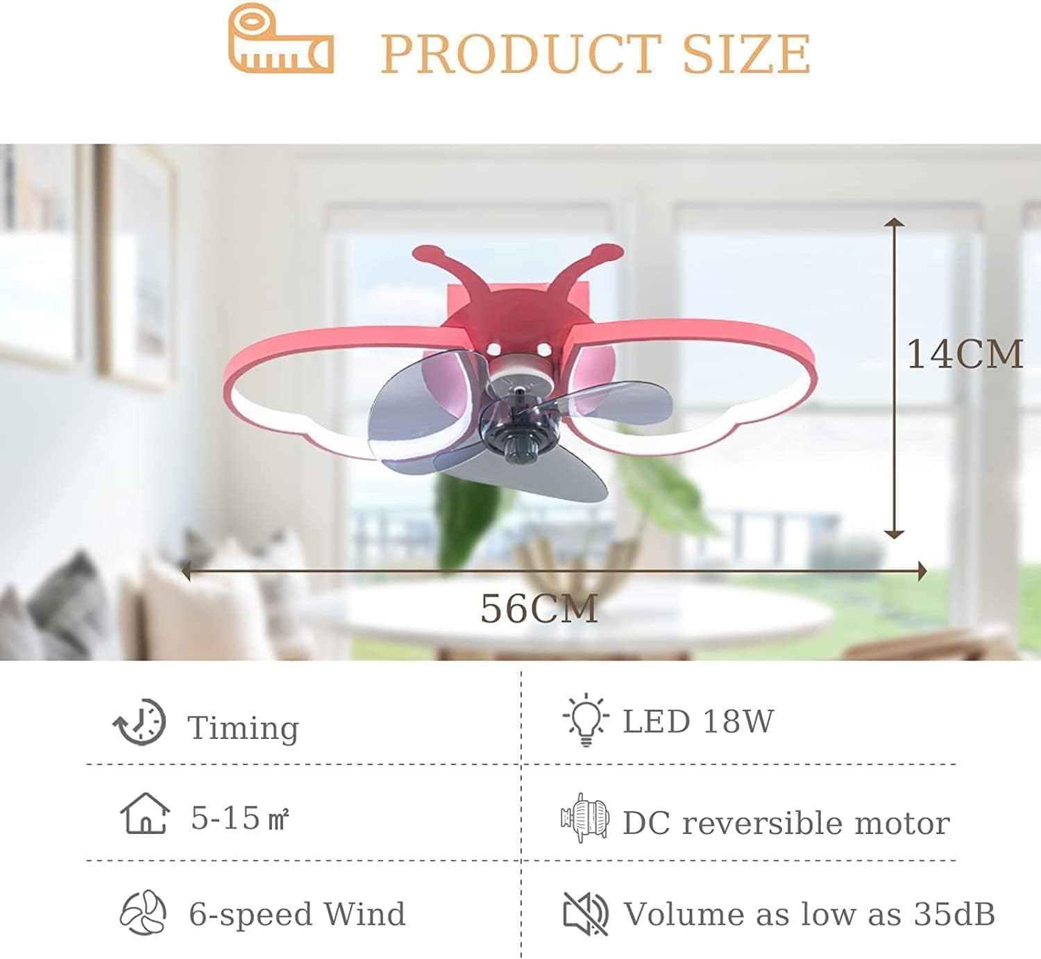 Pink Ceiling Fan with Lights for Girls Room Dimmable LED Flush Ceiling Fan with Light with Remote Butterfly Quiet Fan Light for Kids Bedroom Children Nursery,6 Speed Reversible Fan