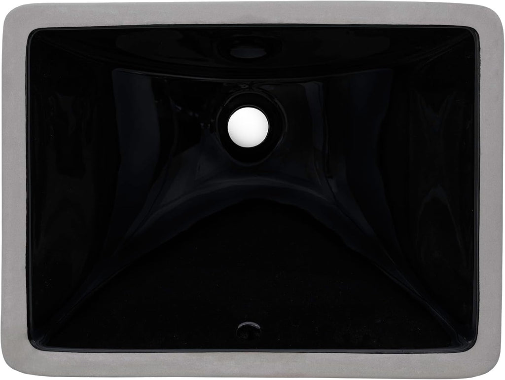 Ruvati 16 x 11-3/4 inch Undermount Bathroom Sink Black Rectangular Porcelain Ceramic with Overflow- RVB0718BK- Durable, Stain-Resistant Small Sink for Modern Bathrooms, Perfect for Vanity Sinks