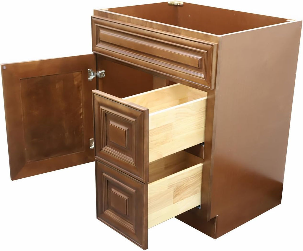 30' Shaker Bathroom Vanity Sink Base with Drawers (Ready-to-Assemble) (Maple Walnut Vanity Base)