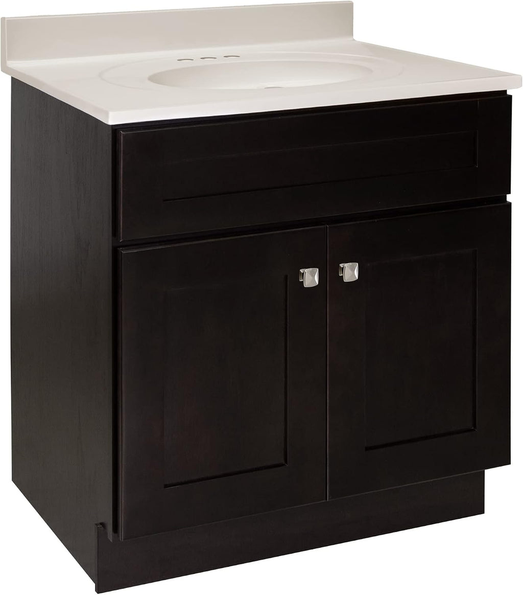 Design House Brookings 31 Inch Bathroom Vanity with Top, Ready to Assemble, Brown, 585281
