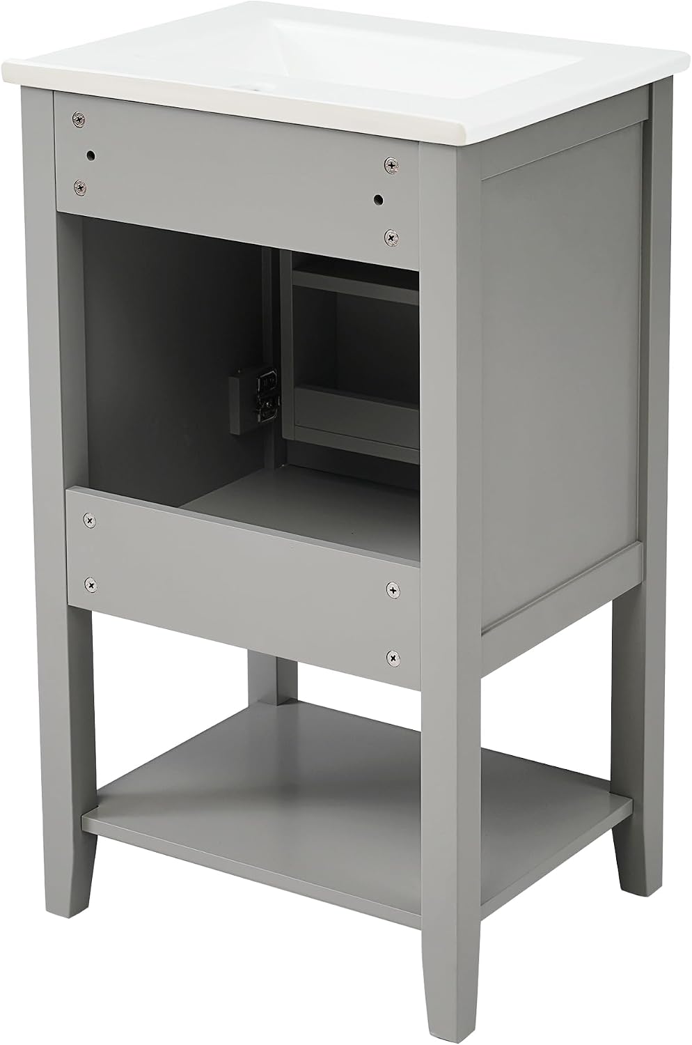 20' Bathroom Vanity Cabinet with Ceramic Sink Top Set, Freestanding, Two-Tier Storage Rack, Soft Closing Door, Grey