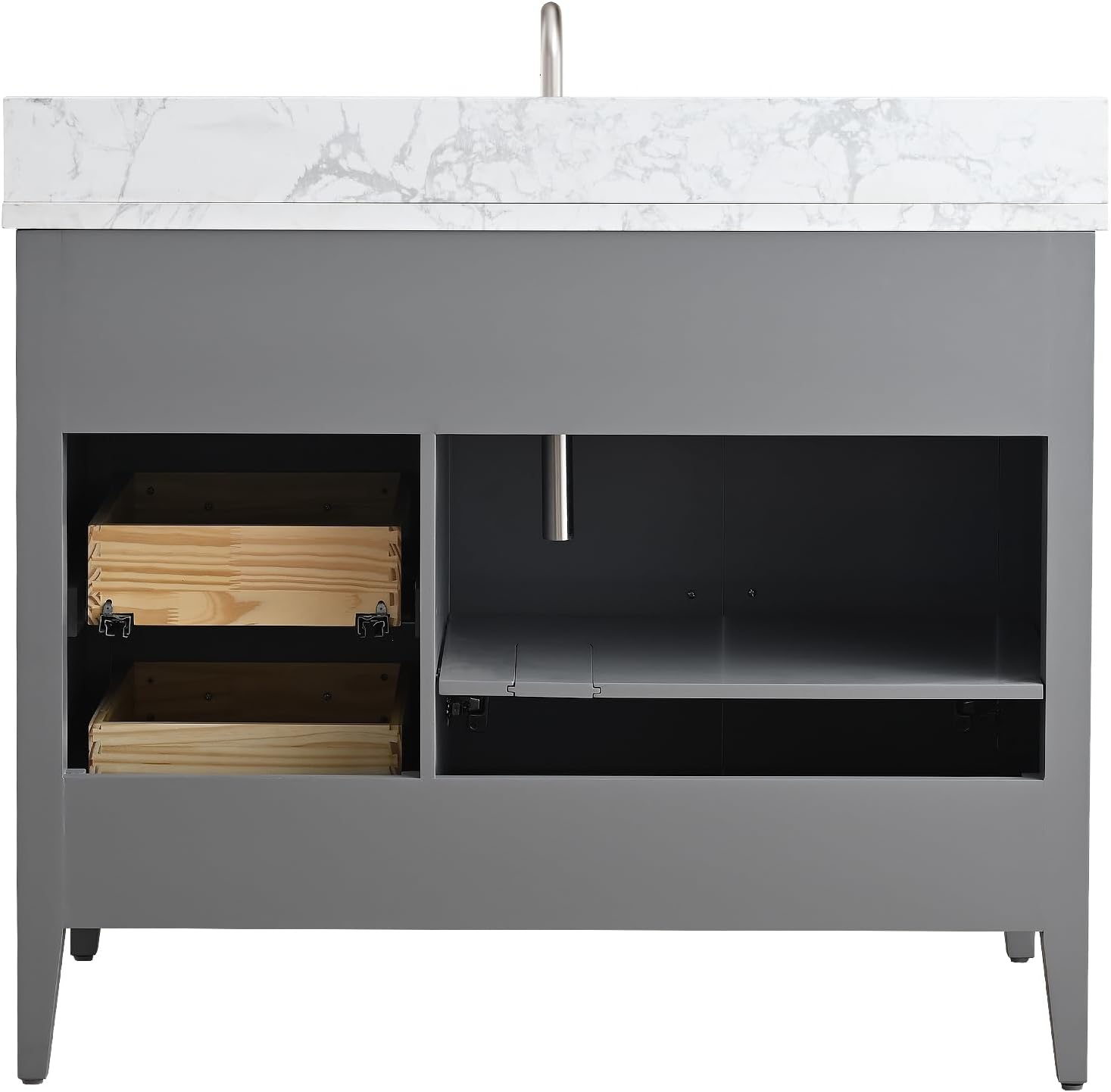 Vanity Art 42 inch Bathroom Vanity with Single Sink & Ceramic Top, Vanity Cabinet with Soft-Closing Doors, Drawers, Solid Wood Frame, Cashmere Gray, Brushed Nickle Handware