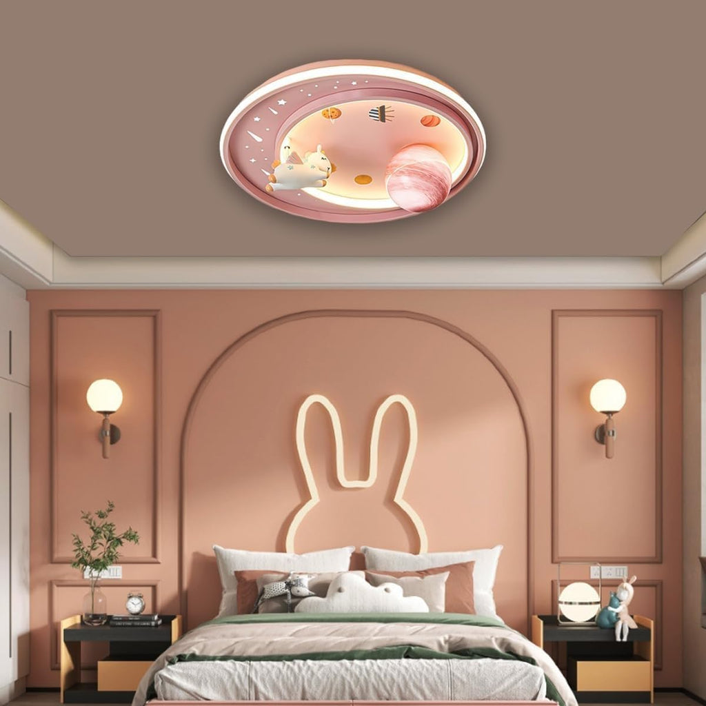 LED Ceiling Light Dimmable with Remote Control Cartoon Unicorn Modern Round Ceiling Light 62W for Boys, Girls Bedroom and Living Room Baby Room