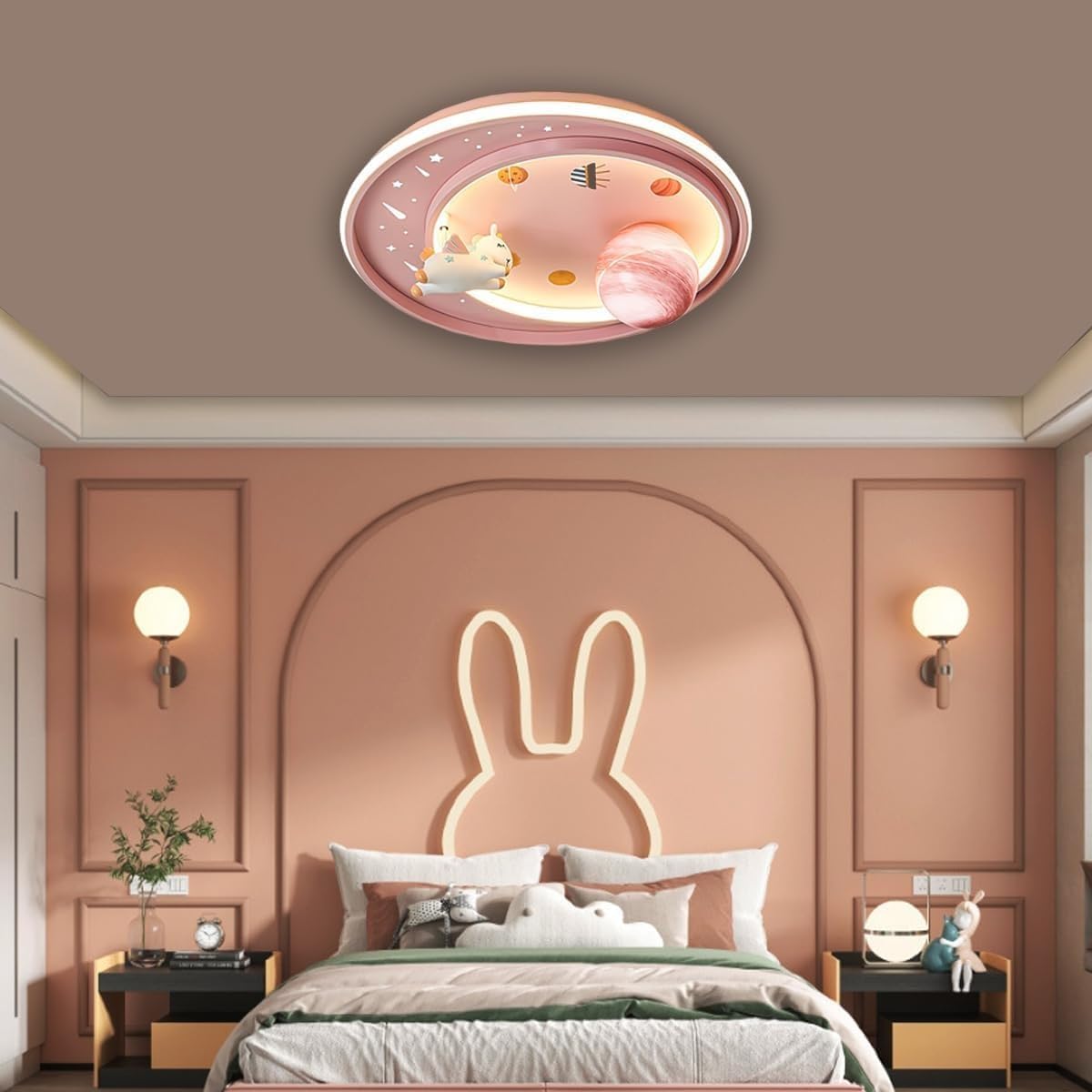 LED Ceiling Light Dimmable with Remote Control Cartoon Unicorn Modern Round Ceiling Light 62W for Boys, Girls Bedroom and Living Room Baby Room