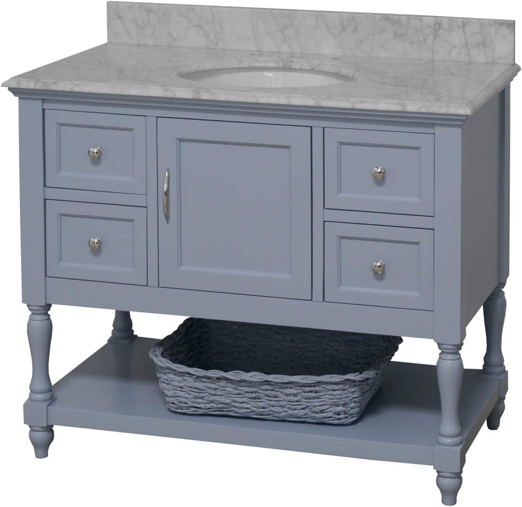 Beverly 42-inch Bathroom Vanity (Carrara/Powder Blue): Includes Powder Blue Cabinet with Authentic Italian Carrara Marble Countertop and White Ceramic Sink