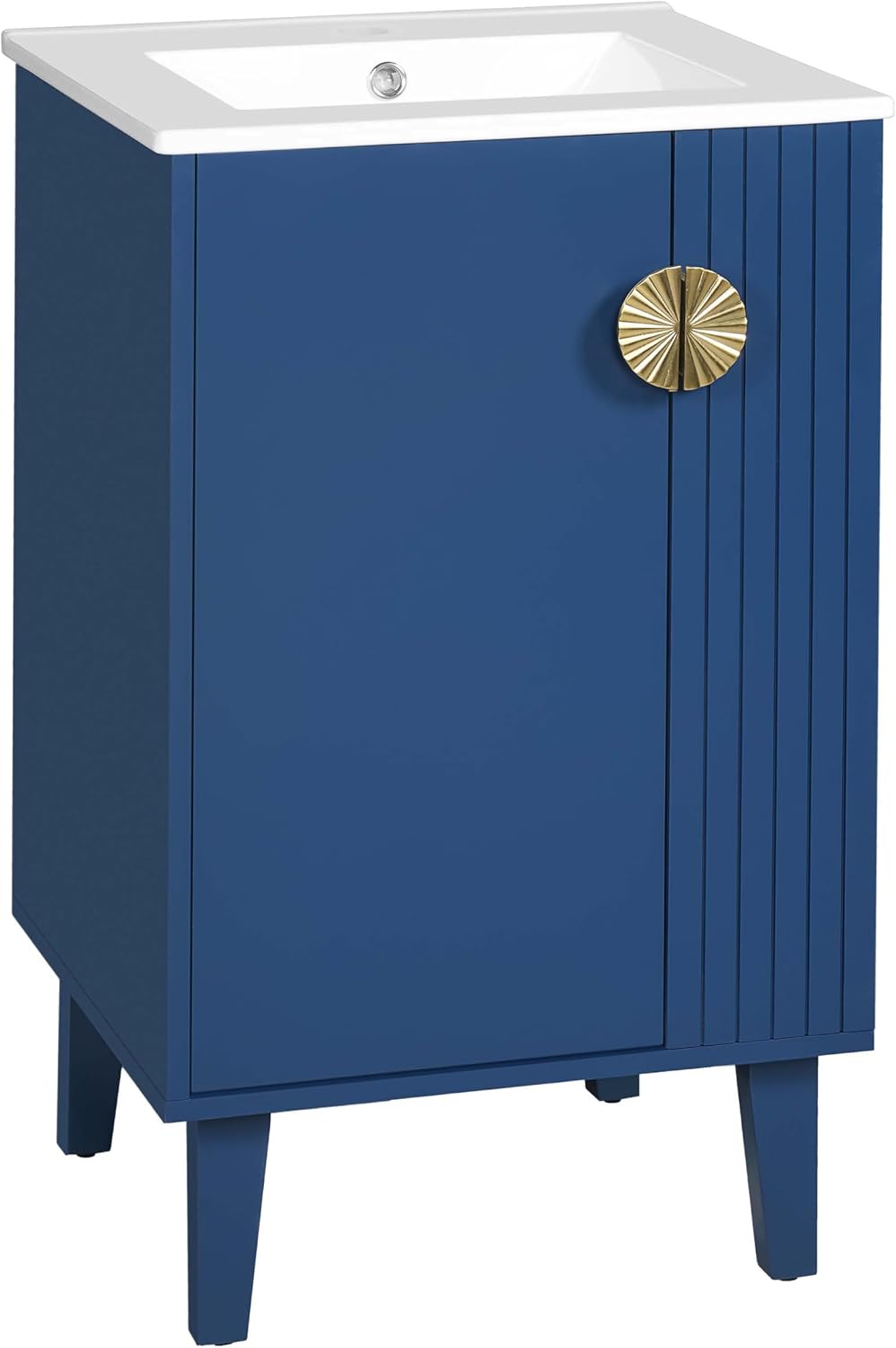 VilroCaz Modern 20'' Bathroom Vanity with Top Ceramic Sink, Freestanding Single Vanity Set Bathroom Storage Cabinet with Soft Closing Door, Chic Half-Moon Pulls (Blue-10.16)