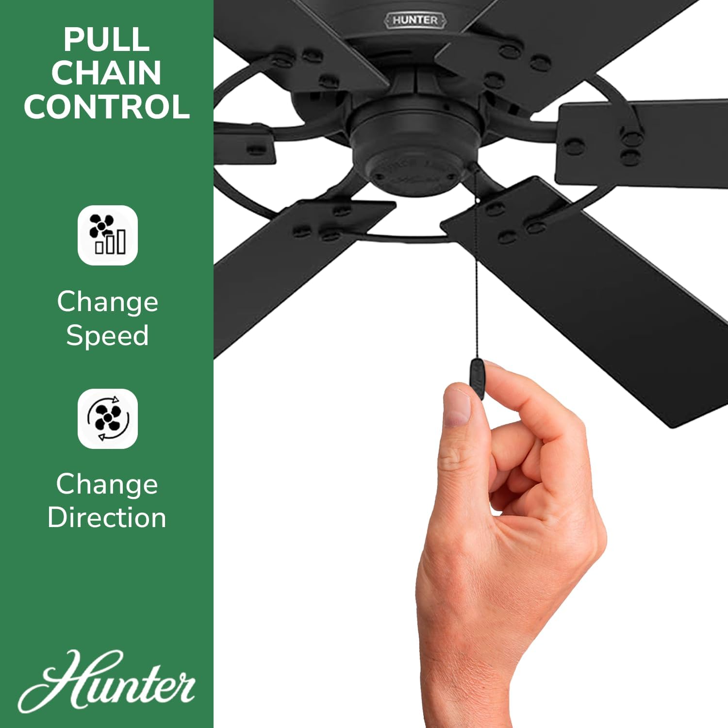 Hunter 52 inch Indoor Ceiling Fan No Light - Black Ceiling Fan without Light, 6 Blades, Standard Mount, For Bedroom, Living Room, or Kitchen, Pull Chain - Gilrock 51817, Matte Black