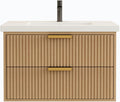 Modern 30' Floating Bathroom Vanity with White Sink in Oak Gray, Solid Wood, Fully Assembled, Single Sink