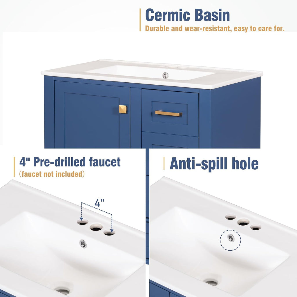 Mirightone 30' Bathroom Vanity with Sink, 30 Inch Bathroom Vanity with Top, 3 Drawers and 1 Soft Closing Door, Modern Bathroom Vanity with Sink 30 Inch for Bathroom (Blue)