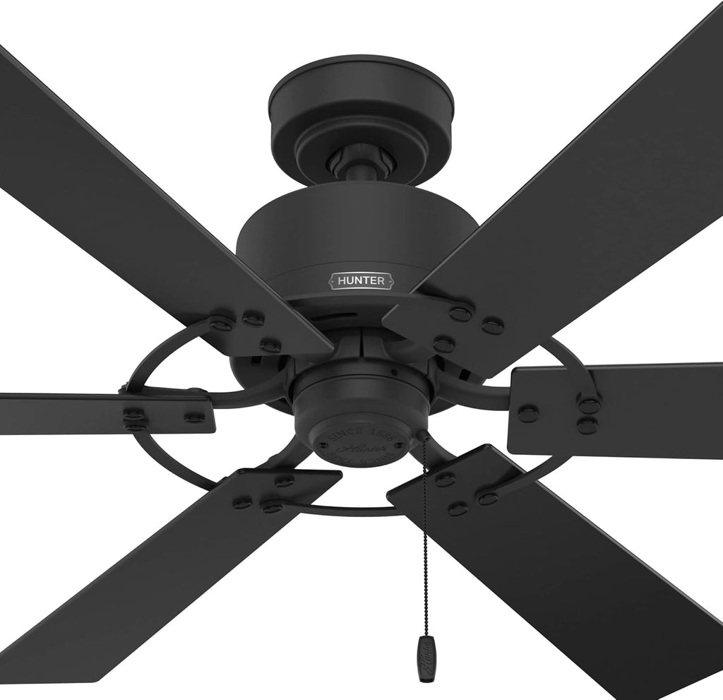 Hunter 52 inch Indoor Ceiling Fan No Light - Black Ceiling Fan without Light, 6 Blades, Standard Mount, For Bedroom, Living Room, or Kitchen, Pull Chain - Gilrock 51817, Matte Black