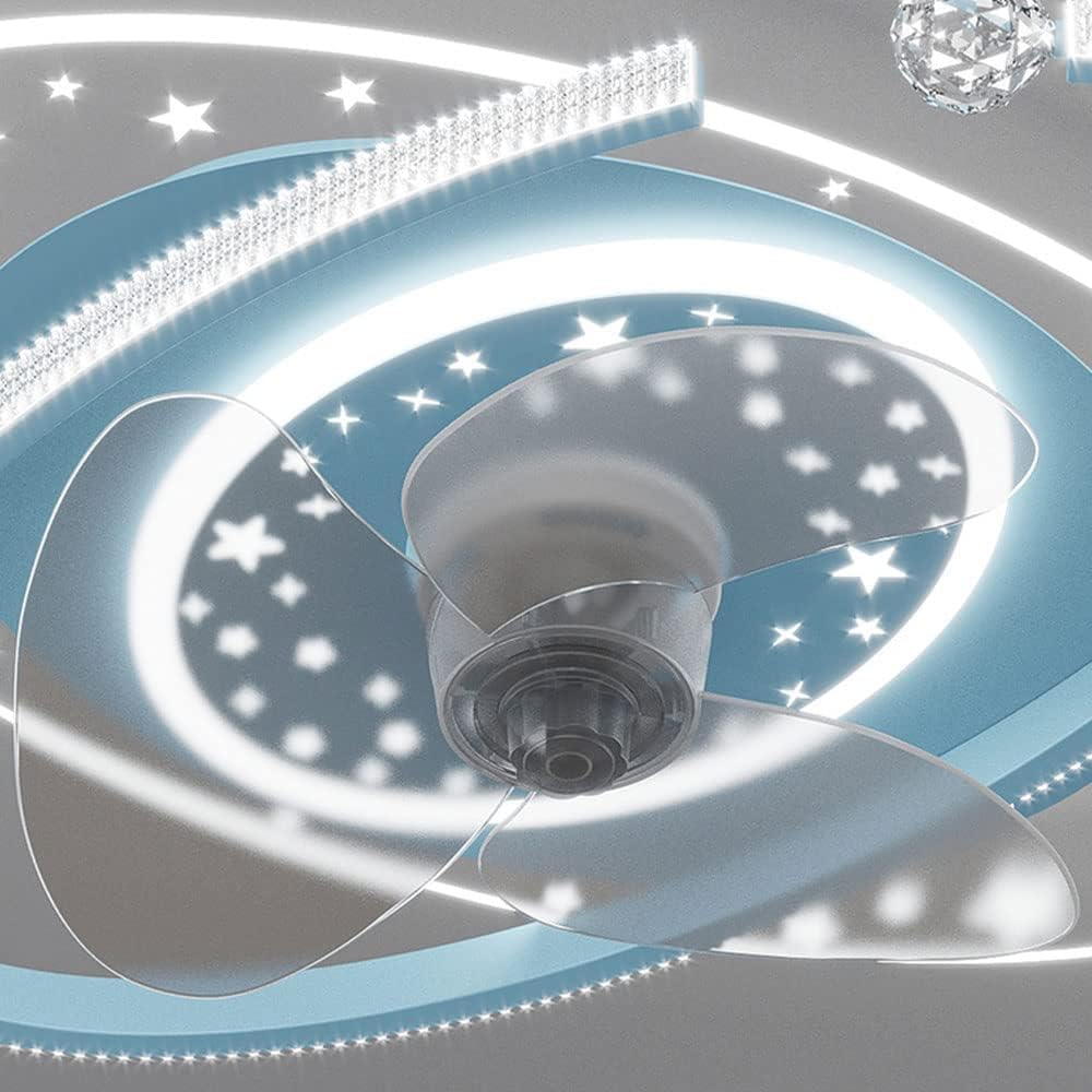 Indoor Blue Ceiling Fans with Lights Remote Dimmable 48W LED Ceiling Lights with Fan 6 Speeds Low Profile Ceiling Fan with Light for Boys Room Bedroom Kids Room