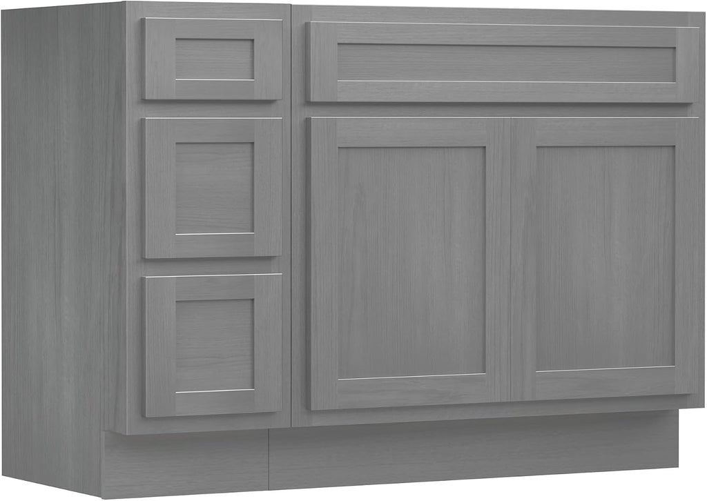 Vanity Art 42' Unassembled Bathroom Vanity with 2-Door 3-Drawer, Wood Bathroom Vanity Cabinet with Soft Closing Shaker Drawer, Sturdy Floor Mounted Cabinet Without Top VA4042-3S-G