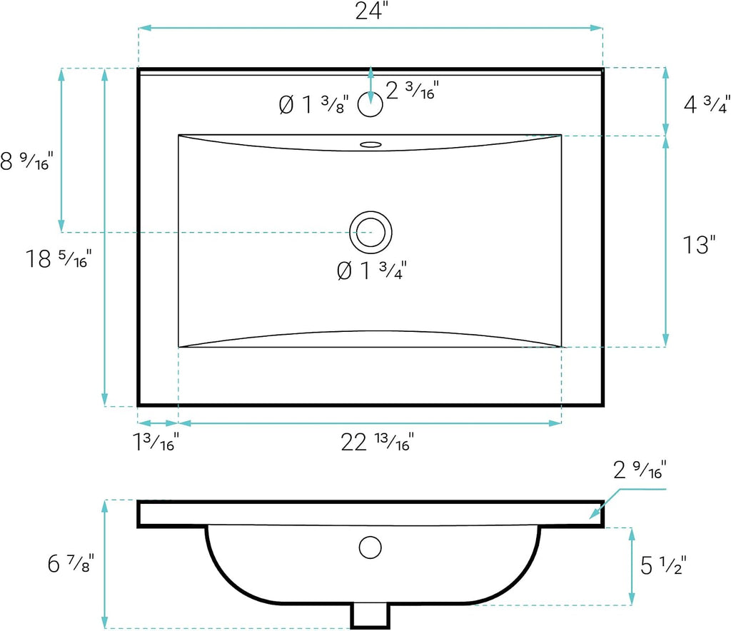 Carre 24' Vanity Top Bathroom Sink Single Hole