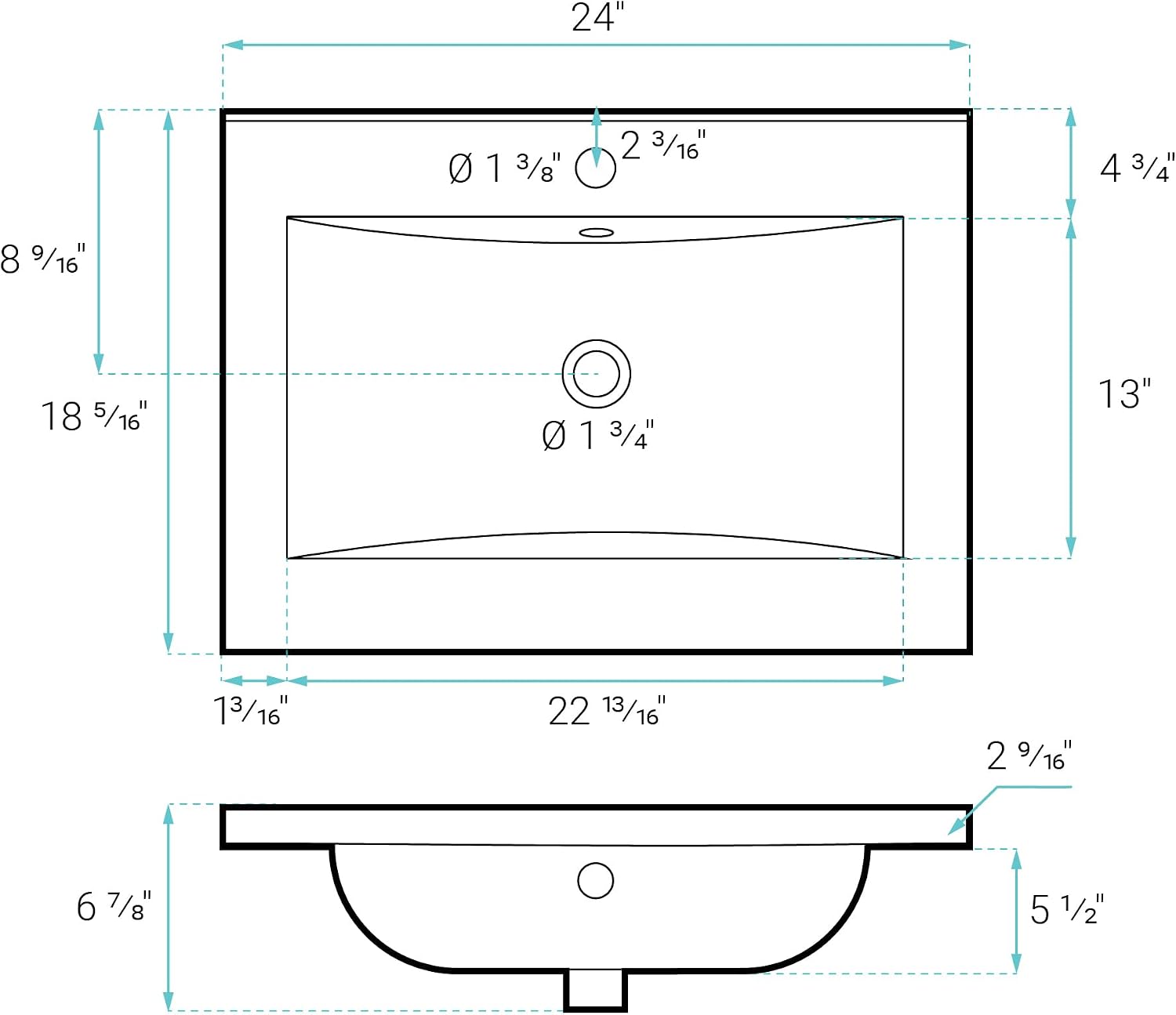Carre 24' Vanity Top Bathroom Sink Single Hole