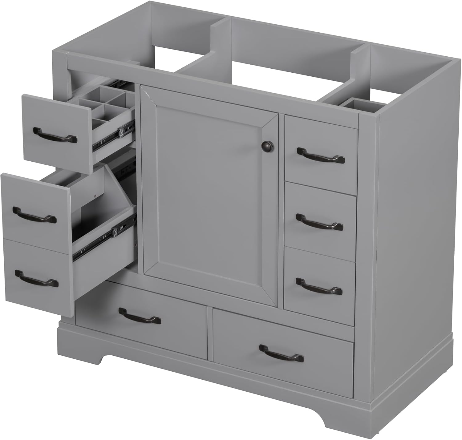 Favfurish 36' Bathroom Vanity Without Top Sink,6-Drawer Freestanding Cabinet Base with Multi-Functional Divider & Adjustable Shelf,Solid Wood MDF Vanity Only, Water Resistant,Grey
