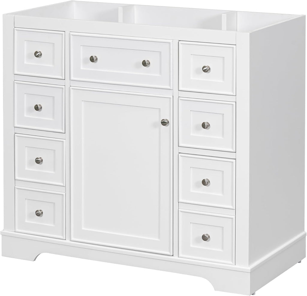 Flieks 36' Bathroom Vanity Without Sink, Cabinet Base Only, One Cabinet and Six Drawers, White