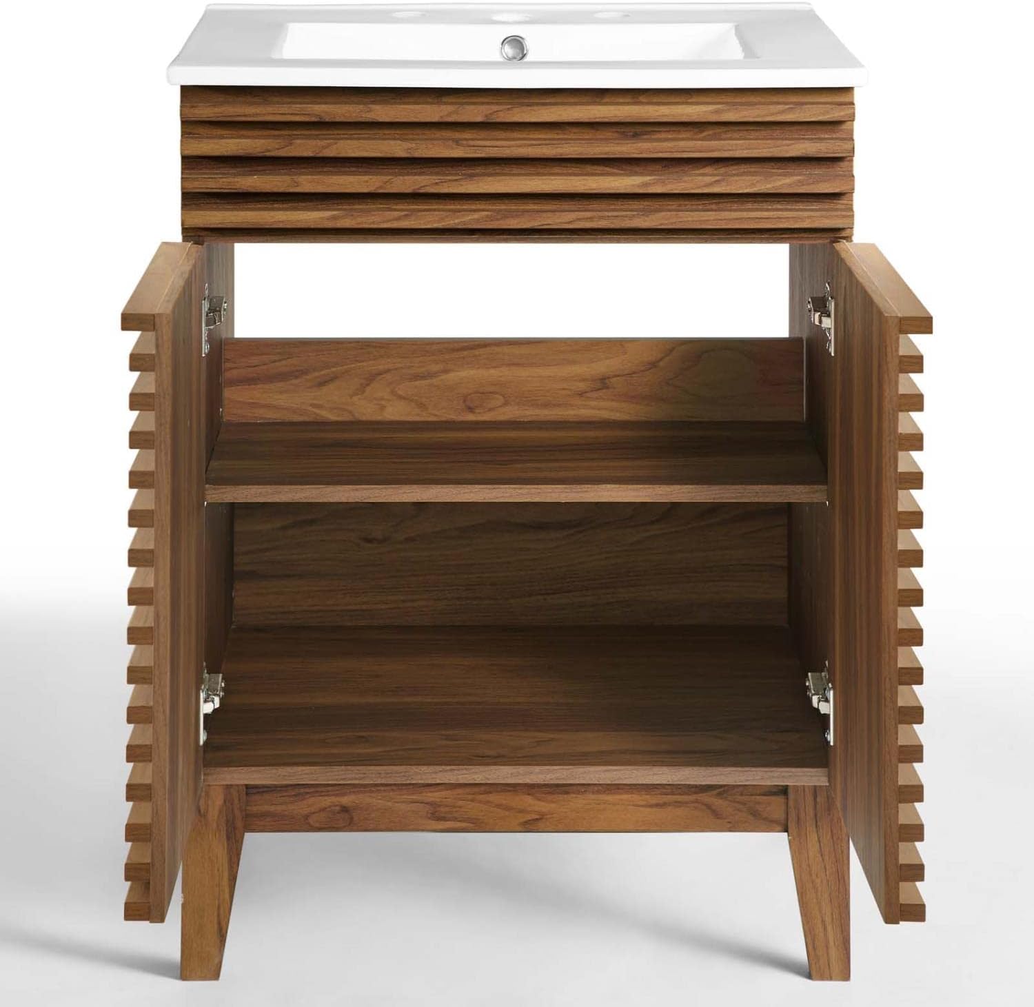 Modway Render Mid-Century Bathroom Vanity With Sink in Walnut White,24 Inch