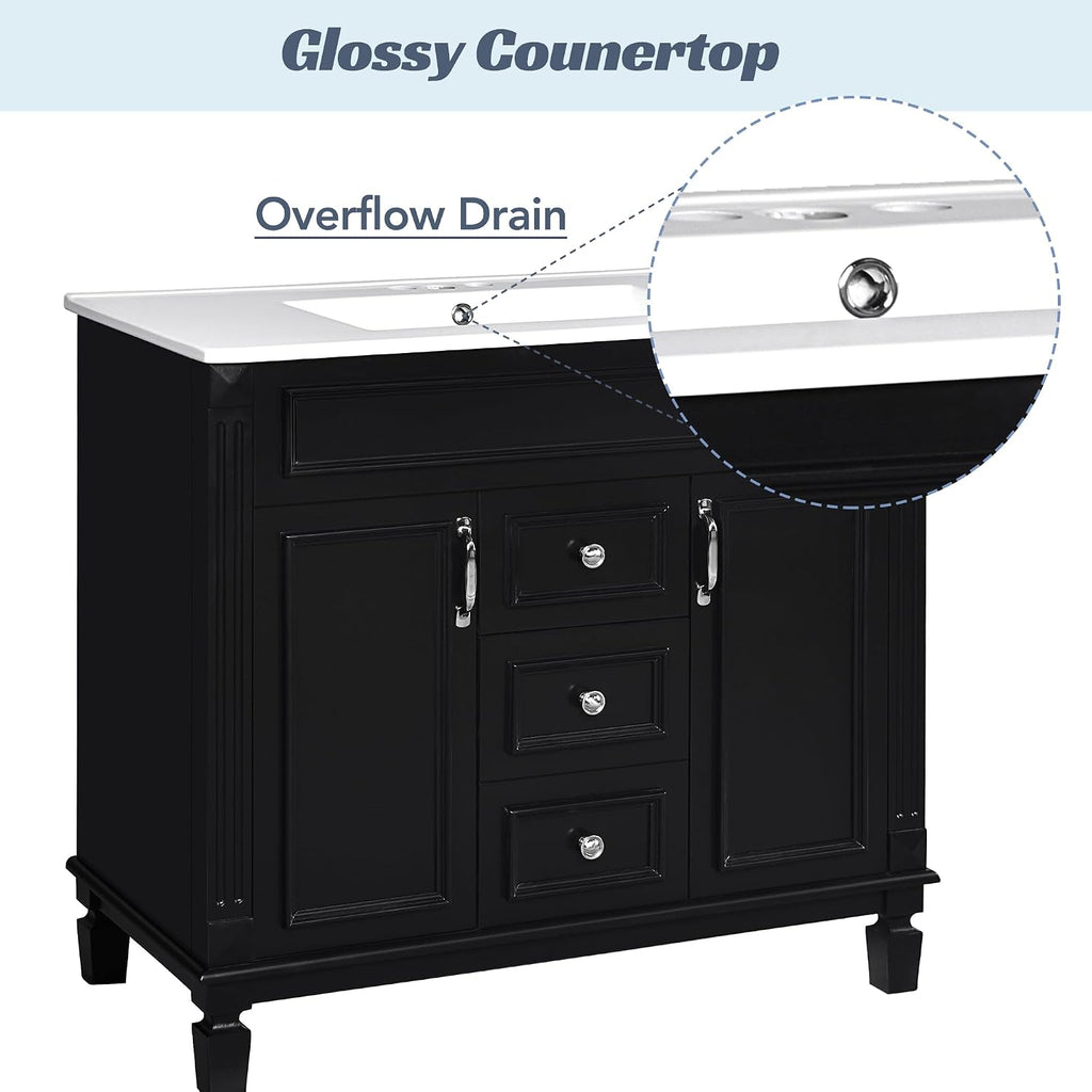 Virubi 36' 'Bathroom Vanity with Ceramic Sink, Traditional Bathroom Storage Cabinet with 2 Doors and 2 Drawers, Solid Wood Frame Bathroom Vanities