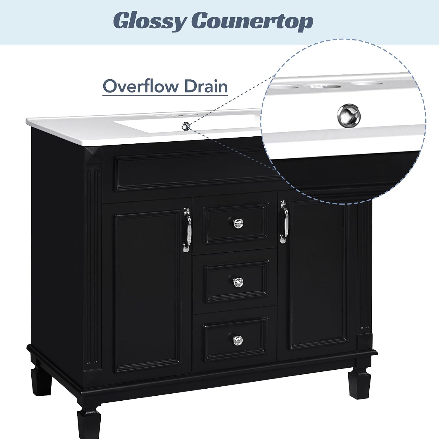 Virubi 36' 'Bathroom Vanity with Ceramic Sink, Traditional Bathroom Storage Cabinet with 2 Doors and 2 Drawers, Solid Wood Frame Bathroom Vanities