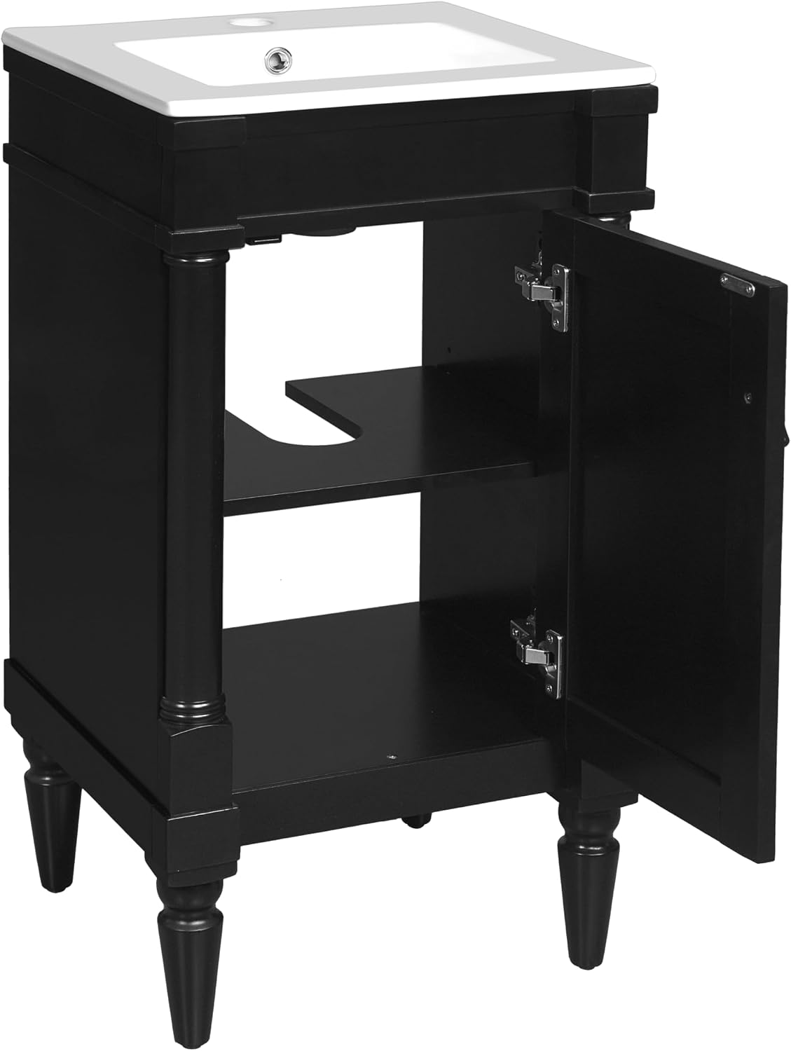 VilroCaz Modern 18'' Bathroom Vanity with Top Sink, Freestanding Bathroom Storage Cabinet with Door and Adjustable Shelf, Single Sink Cabinet with Nordic Style Legs (Black-Retro)
