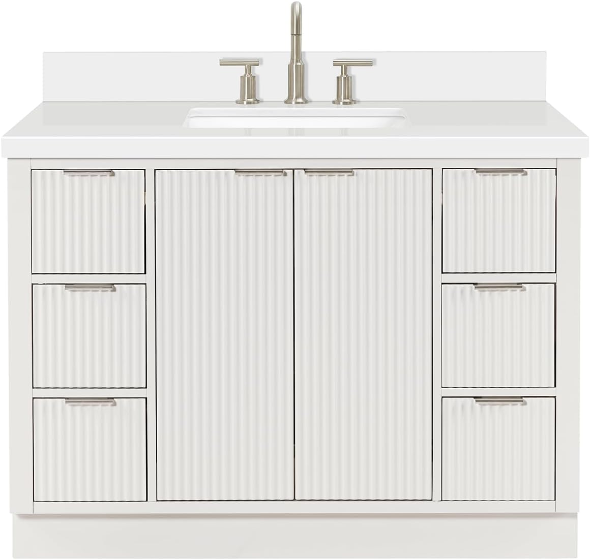 ARIEL Milan 48-inch Bathroom Vanity with Sink,Solid Wood, 1.5-inch Pure White Quartz Countertop & Backsplash, Single Rectangular Porcelain Sink, 2 Soft Closing Doors, 6 Dovetail Drawers, Warm White