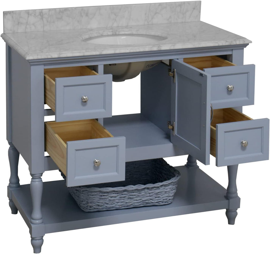 Beverly 42-inch Bathroom Vanity (Carrara/Powder Blue): Includes Powder Blue Cabinet with Authentic Italian Carrara Marble Countertop and White Ceramic Sink