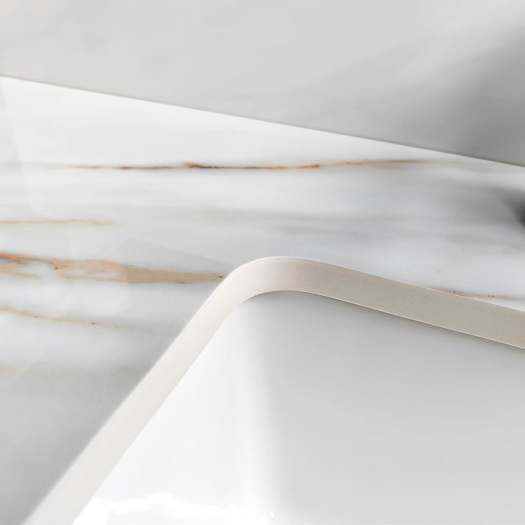 43 Inch Marble Vanity Top with Sink, Sintered Stone Vanity Sink Top with Undermount Ceramic Sink & Backsplash, Single Hole Countertops for Bathroom (Belly Golden)