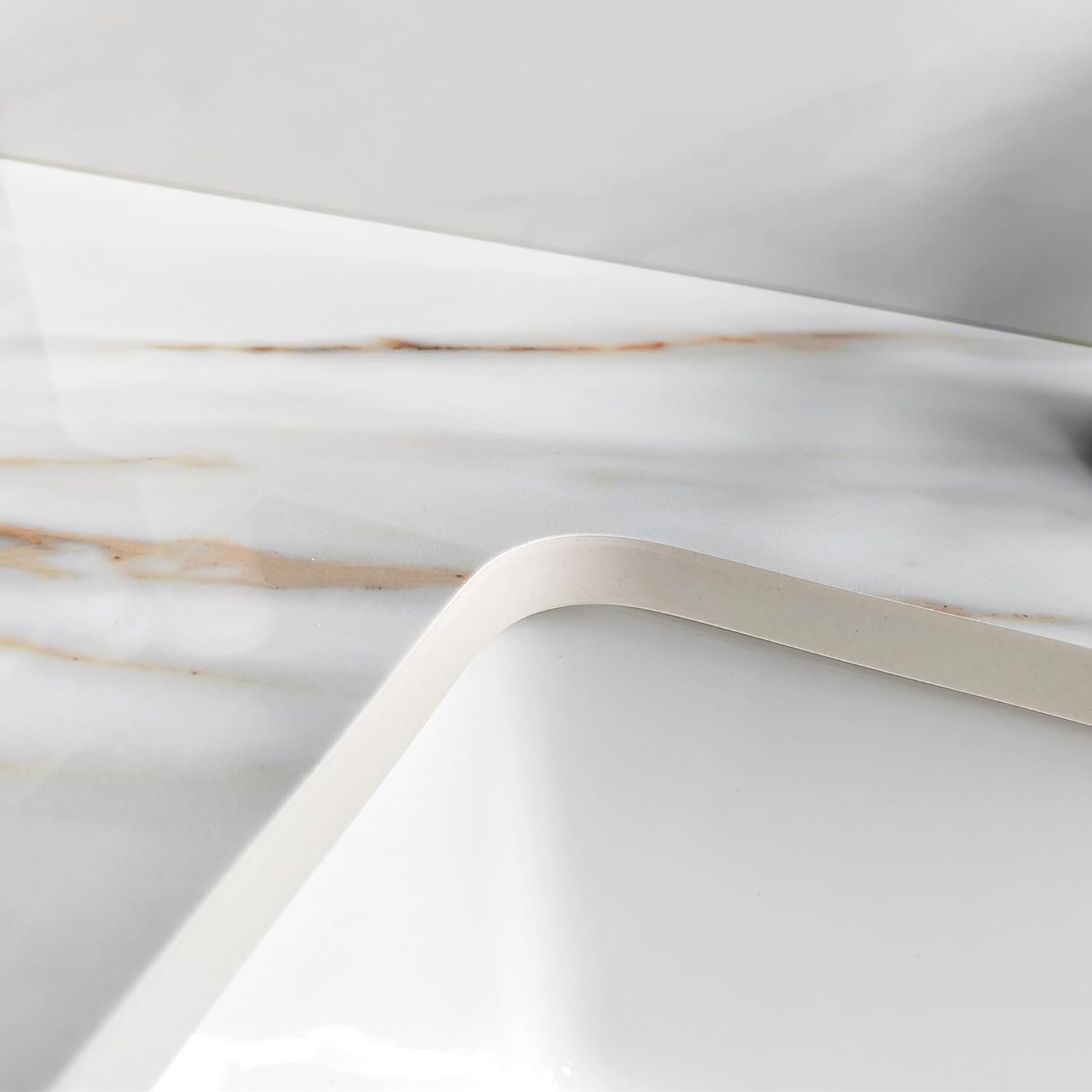 43 Inch Marble Vanity Top with Sink, Sintered Stone Vanity Sink Top with Undermount Ceramic Sink & Backsplash, Single Hole Countertops for Bathroom (Belly Golden)