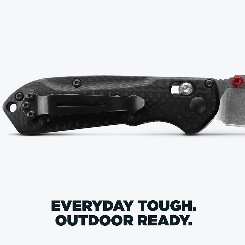 Benchmade - Mini Freek Outdoor EDC Knife, Drop-Point Blade with Black Carbon Fiber Handle (565-1)