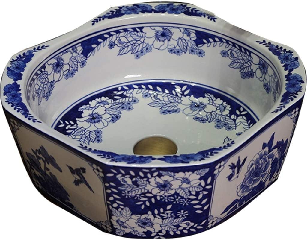Bathroom Vessel Sink, Antique Vanity Bowl Basin Vanity Sink Tops Corridor Unique Chinese Laundry Basin Traditional Bathroom Washbasin(B)
